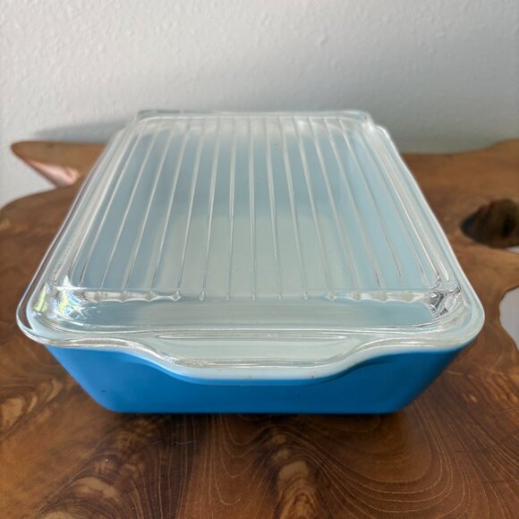 RARE VTG Pyrex Snowflake Blue Snowflake Garland Refrigerator Dish 1 1/2 QT MCM - Picture 6 of 11